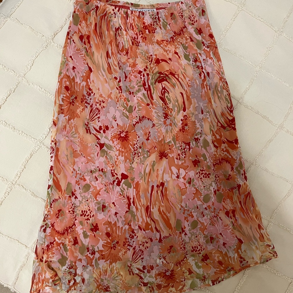Madison Leigh A-Line Midi Skirt in Pink and Orange